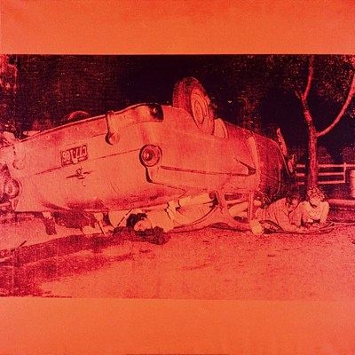 5 morts sur fond orange, par Andy Warhol
