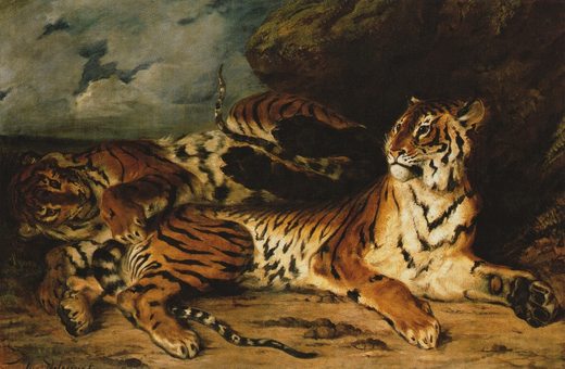 Jeune tigre jouant avec sa mère, par Eugène Delacroix