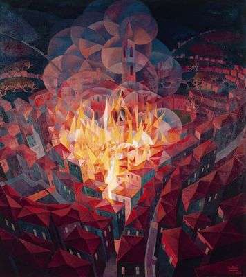 L'incendie de la cité, par Gerardo Dottori