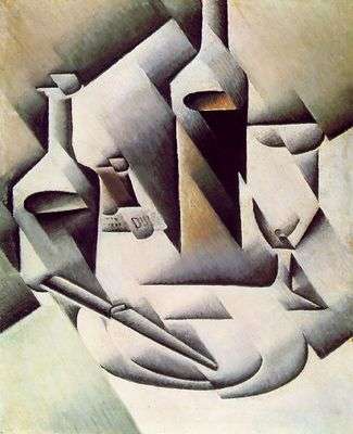 Couteau et bouteilles, par Juan Gris