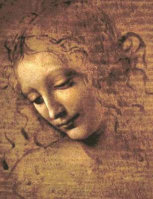 Visage d'une jeune femme décoiféee, par Léonard de Vinci