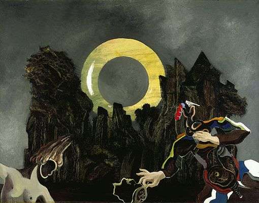 Max Ernst montrant à une jeune fille la tête de son père