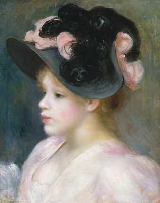 Jeune fille au chapeau rose et noir, par Auguste Renoir