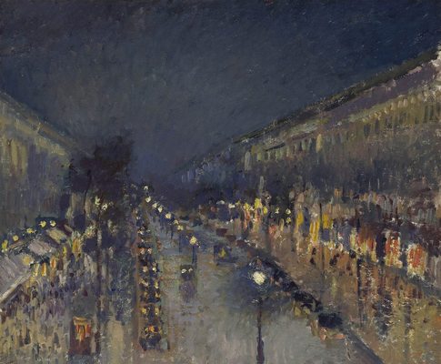 Boulevard Montmartre, effet de nuit : par Camille Pissarro