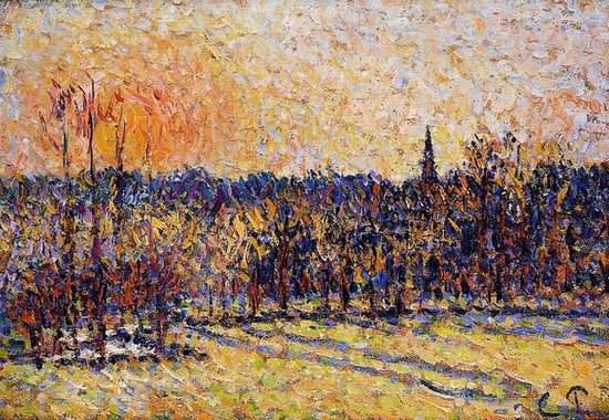 Coucher de soleil à Bazincourt, par Camille Pissarro