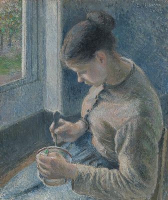 Jeune paysanne prenant son café, par Camille Pissarro