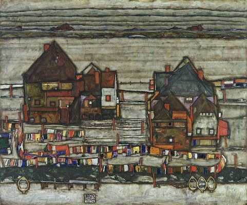 Maisons avec linge coloré, par Egon Schiele