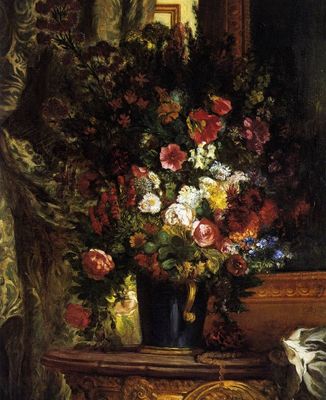 Vase de fleurs sur une console, par Eugène Delacroix