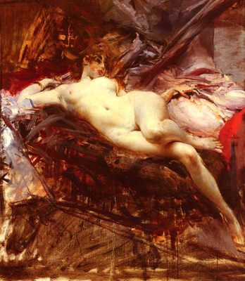 Femme nue allongée sur un lit, par Giovanni Boldini