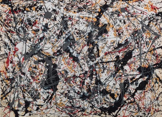 Argent sur noir, blanc, jaune et rouge, par Jackson Pollock
