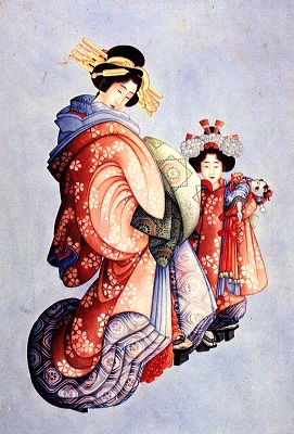 Oiran et Kamuro, par Katsushika Hokusai