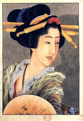 Portrait d'une femme avec éventail, par Katsushika Hokusai