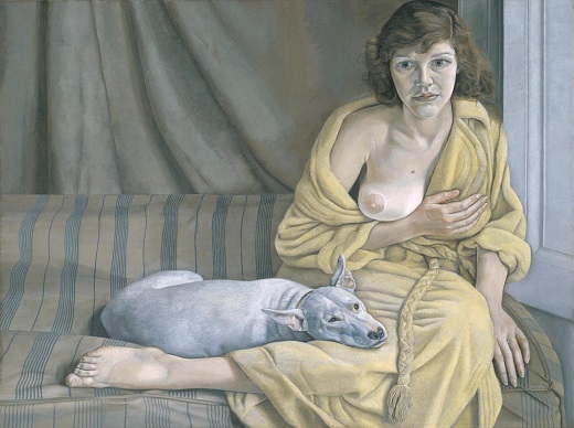 Femme au chien blanc, par Lucian Freud