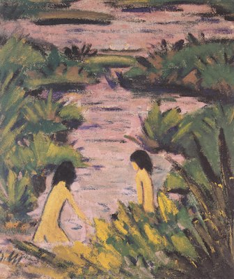 Baigneuses dans la rivière, par Otto Mueller