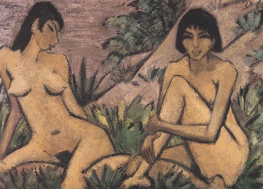 Deux bohèmes assises et dénudées, par Otto Mueller