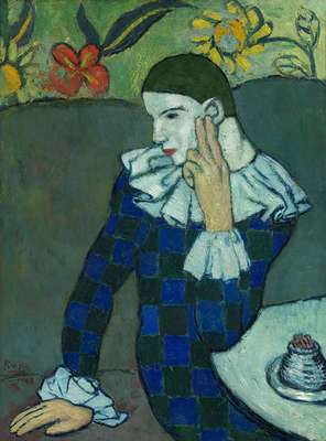 Arlequin assis (et penchant), par Pablo Picasso