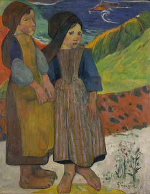 Deux fillettes bretonnes près de la mer, par Paul Gauguin