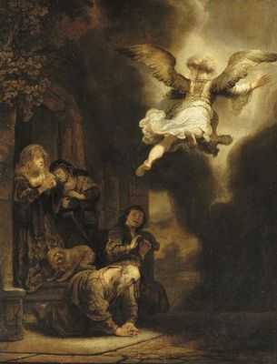 L'Archange Raphaël quittant la famille de Tobie, par Rembrandt van Rijn