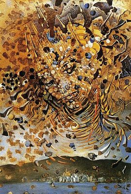Tête bombardée avec grains de blé, par Salvador Dali 