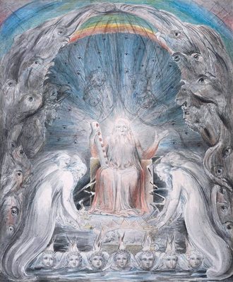 Les 24 vieillards jettent leurs couronnes devant le trône divin, par William Blake