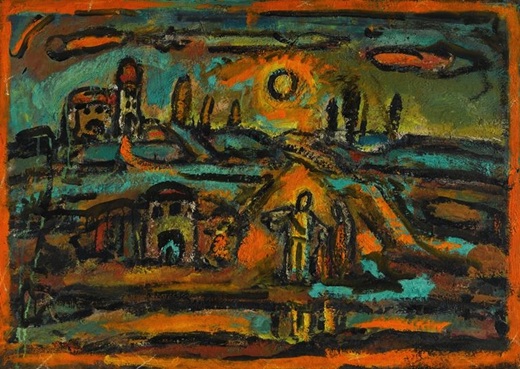 Georges Rouault : Route, peupliers, soleil couchant